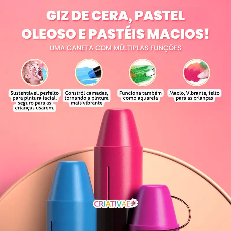 Giz pintura à óleo Jumbo Twistável Criativae – Cores Vivas, Mãos Felizes! | CRIATIVAE