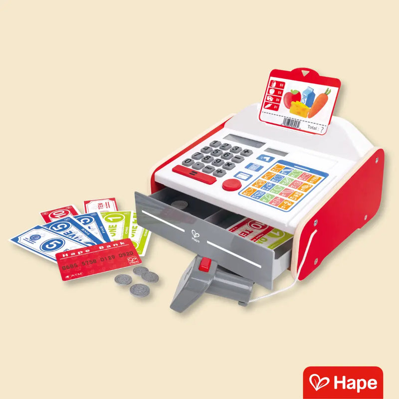 Caixa Registradora Infantil Educativa com Calculadora Solar, Scanner Luminoso e Acessórios – Hape