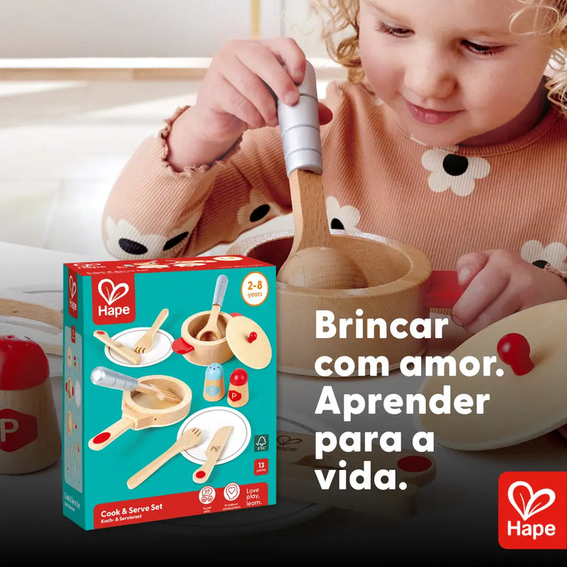 Conjunto de Cozinha Infantil Educativo com Utensílios de Madeira Premium 13 Peças – Hape