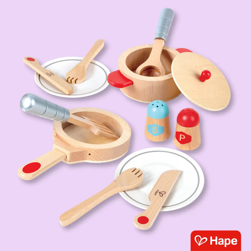 Conjunto de Cozinha Infantil Educativo com Utensílios de Madeira Premium 13 Peças – Hape