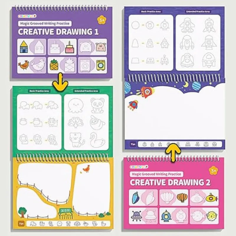 Caderno Mágico Educativo Reutilizável 6 em 1 – Aprendizado Divertido e Sustentável | CRIATIVAE