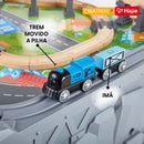 Mesa de Atividades com Pista de Trem de Madeira 70 Peças e Locomotiva a Pilha | HAPE
