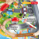 Mesa de Atividades com Pista de Trem de Madeira 70 Peças e Locomotiva a Pilha | HAPE