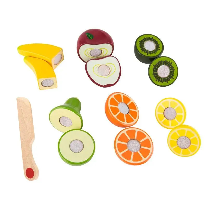 Conjunto Premium de Frutas de Madeira – Brinquedo Educativo Sensorial com Faca Infantil – Hape