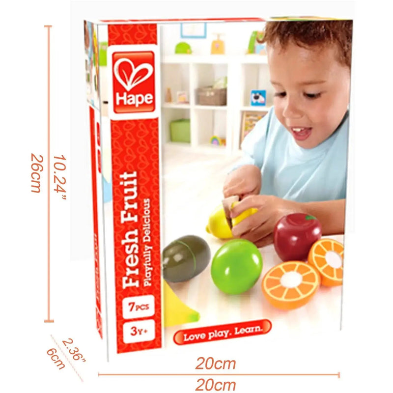 Conjunto Premium de Frutas de Madeira – Brinquedo Educativo Sensorial com Faca Infantil – Hape