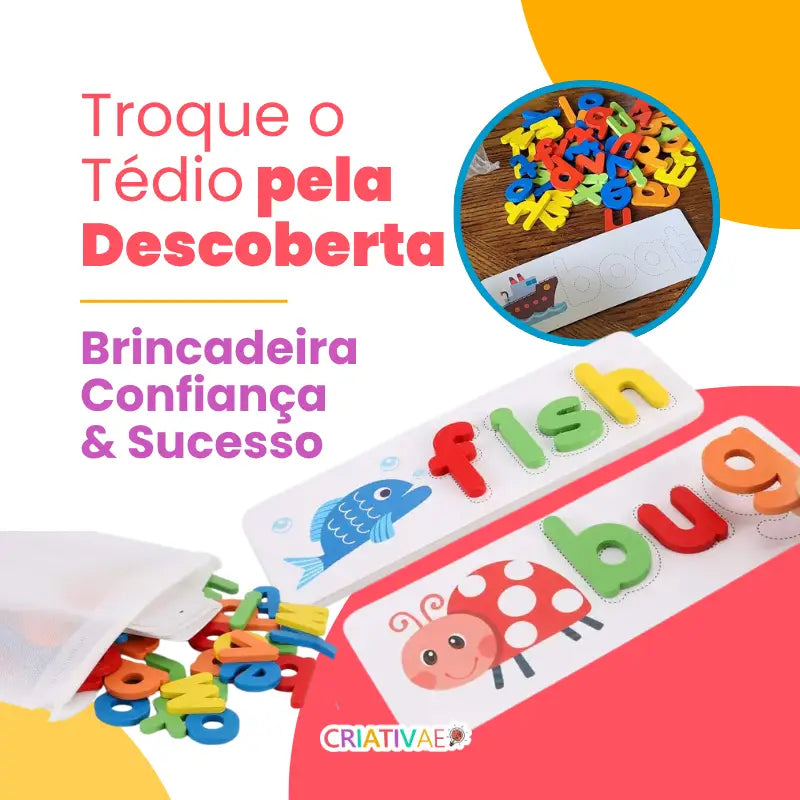Jogo de Alfabetização e Ortografia para Crianças - Aprender a Soletrar com Cartas e Letras de Madeira | CRIATIVAE
