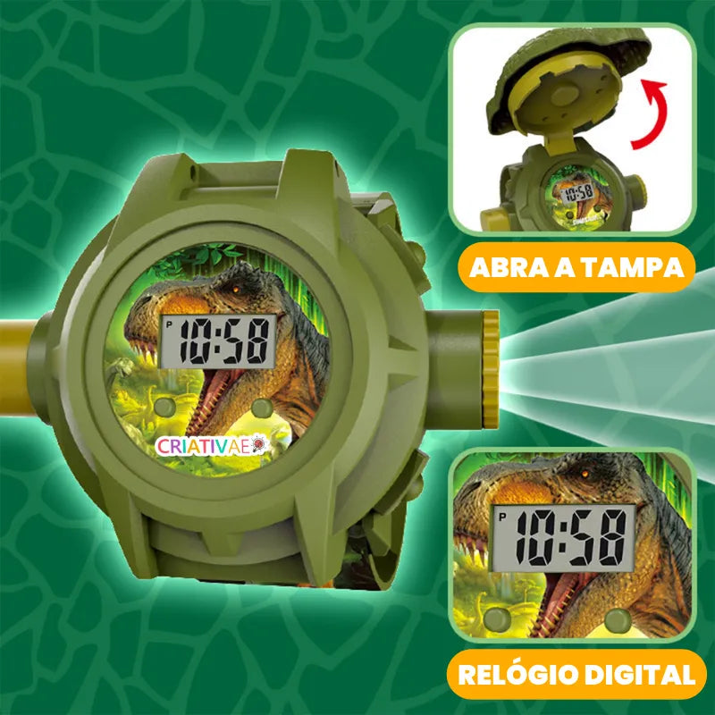 Relógio Projetor Infantil Dinossauro 3 em 1 – Luz, Hora e Diversão | CRIATIVAE