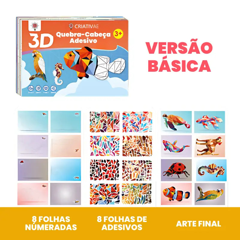 Kit 3D de Colagem Geométrica – Brinquedo Educativo Criativo para Crianças 3+ | CRIATIVAE