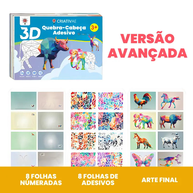 Kit 3D de Colagem Geométrica – Brinquedo Educativo Criativo para Crianças 3+ | CRIATIVAE
