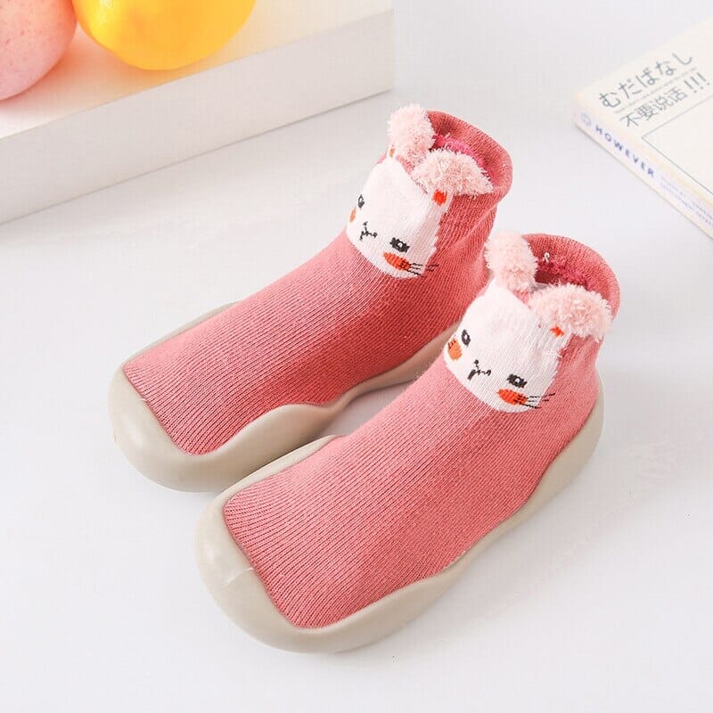 Animashoes - Sapatinho de Animais com Sola de Silicone Criativaê Rosa Coelho 6 - 12 Meses 