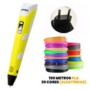 Pen Print 3D - Caneta de Impressão 3D I&C 3 Criativaê Amarela 100 metros (20 cores) 